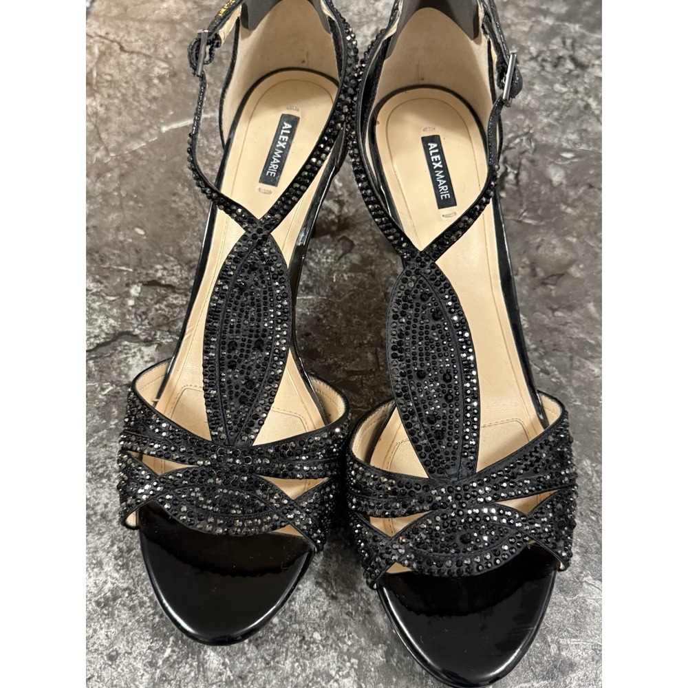 Alex‎ Marie Womens Seline Rhinestone Ankle Strap Heels T Strap Black Sz 11M